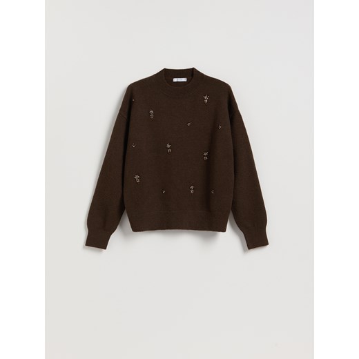 Reserved - Sweter z ozdobnymi aplikacjami - ciemnobrązowy ze sklepu Reserved w kategorii Swetry damskie - zdjęcie 187662197