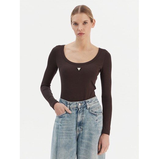 Guess Body V4YP07 J1314 Brązowy Slim Fit ze sklepu MODIVO w kategorii Bluzki damskie - zdjęcie 187662905