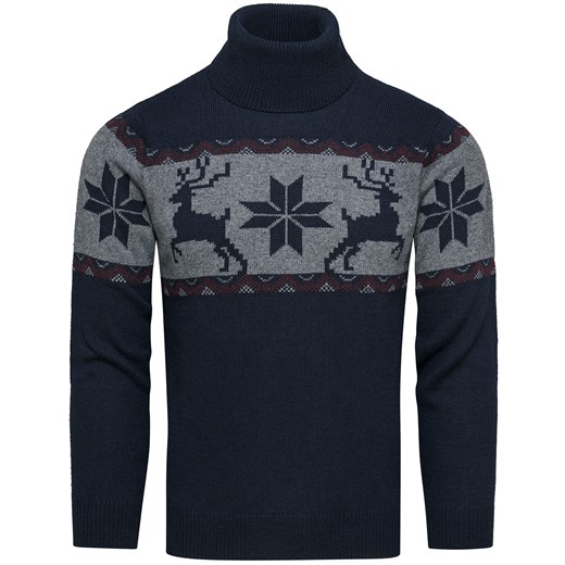 Wełniany granatowy sweter męski z golfem norweski wzór Recea ze sklepu Recea.pl w kategorii Swetry męskie - zdjęcie 187663398