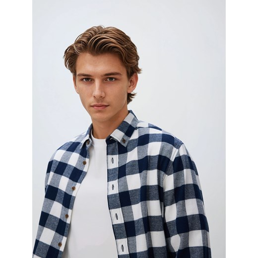 Reserved - Koszula regular fit w kratę - granatowy ze sklepu Reserved w kategorii Koszule męskie - zdjęcie 187665945