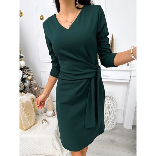 Ciemnozielona Sukienka z Wiązaniem ze sklepu ModnaKiecka.pl w kategorii Sukienki - zdjęcie 187667248