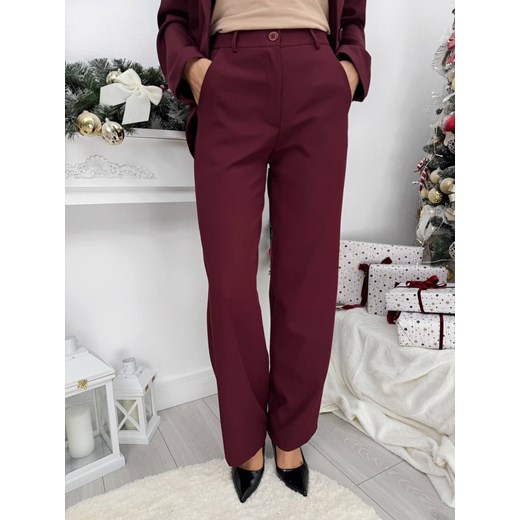 Burgundowe Eleganckie Spodnie z Prostymi Nogawkami ze sklepu ModnaKiecka.pl w kategorii Spodnie damskie - zdjęcie 187667298