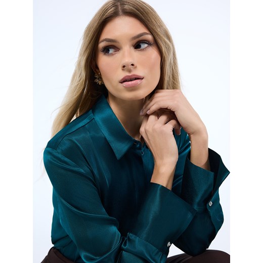 Mohito - Satynowa zielona koszula - zielony ze sklepu Mohito w kategorii Koszule damskie - zdjęcie 187669197