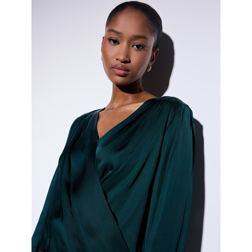 Mohito - Kopertowa butelkowa bluzka - ciemny zielony ze sklepu Mohito w kategorii Bluzki damskie - zdjęcie 187669266