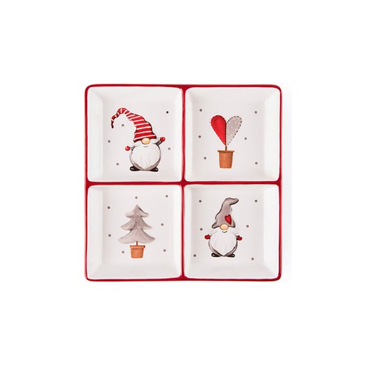 Trendy Kitchen by EXCÉLSA Talerz &quot;Gnomo&quot; w kolorze biało-czerwonym do serwowania - 20 x 20 cm ze sklepu Limango Polska w kategorii Misy i tace dekoracyjne - zdjęcie 187669829