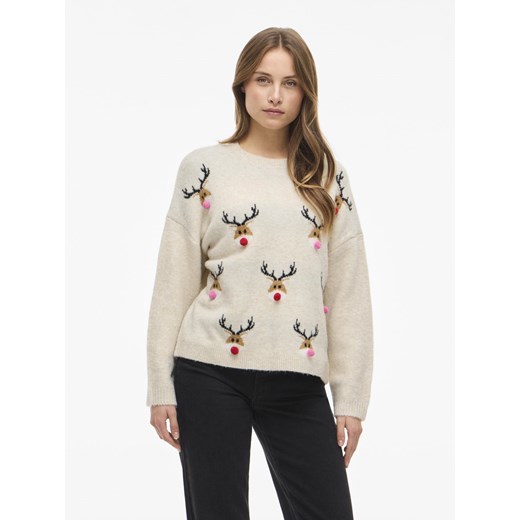 Vila Sweter damski - VIMarcipel Kobiety Sztuczne włókno beżowy wzorzysty ze sklepu vangraaf w kategorii Swetry damskie - zdjęcie 187670566