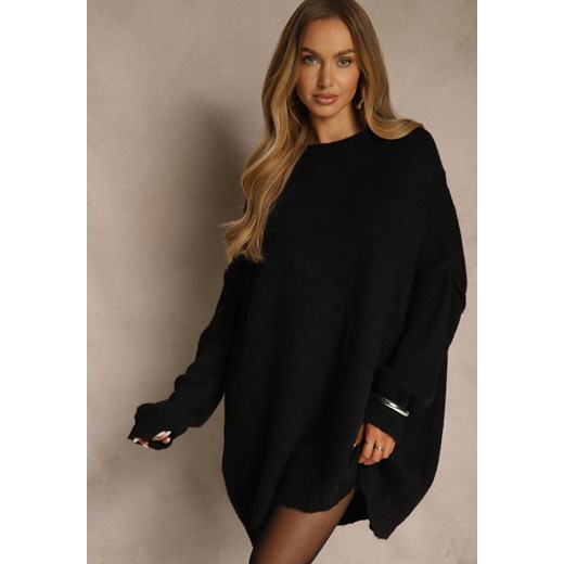 Czarny Sweter Oversize z Wełną i Wiskozą Fedolina ze sklepu renee.pl w kategorii Swetry damskie - zdjęcie 187670675