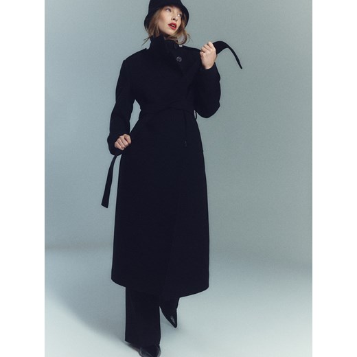 Reserved - Płaszcz z dodatkiem wełny - czarny ze sklepu Reserved w kategorii Płaszcze damskie - zdjęcie 187670909