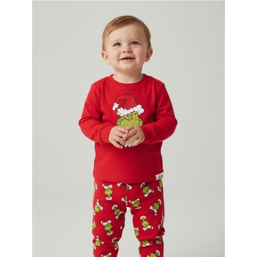 Sinsay - Bawełniana piżama dwuczęściowa z nadrukiem Grinch - czerwony ze sklepu Sinsay w kategorii Piżamy dziecięce - zdjęcie 187674678