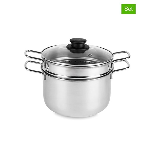 Trendy Kitchen by EXCÉLSA 3-częściowy zestaw &quot;Cottura Eco&quot; w kolorze srebrno-czarnym ze sklepu Limango Polska w kategorii Garnki - zdjęcie 187675115