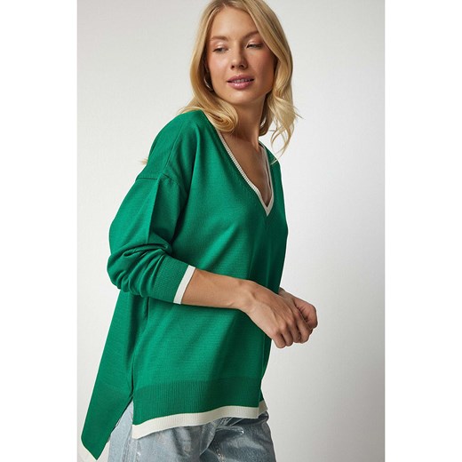 Happiness Istanbul Sweter w kolorze zielonym Happiness Istanbul onesize okazyjna cena Limango Polska