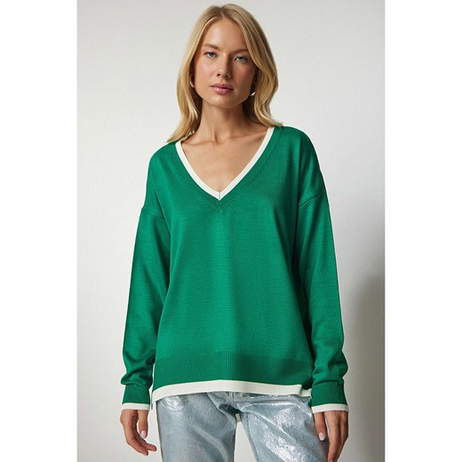 Happiness Istanbul Sweter w kolorze zielonym Happiness Istanbul onesize wyprzedaż Limango Polska