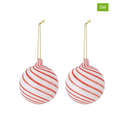 Bloomingville Bombki (2 szt.) &quot;Zwirl&quot; w kolorze biało-czerwonym - Ø 8 cm ze sklepu Limango Polska w kategorii Dekoracje bożonarodzeniowe - zdjęcie 187675315