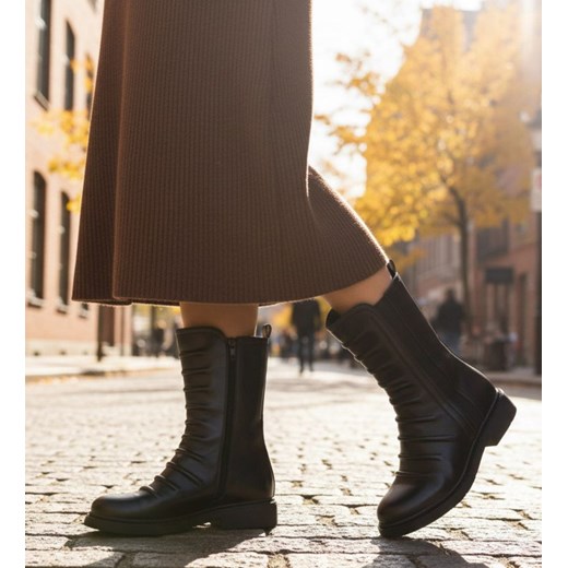 Czarne wysokie botki damskie /L3-1 H2 18573 G284/ ze sklepu Pantofelek24.pl w kategorii Workery damskie - zdjęcie 187676277