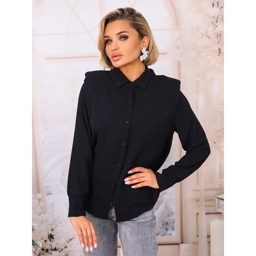 KOSZULA Z PODUSZKAMI NA RAMIONACH- CZARNA ze sklepu olika.com.pl w kategorii Koszule damskie - zdjęcie 187677576