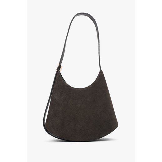 Estro: Ciemnobrązowa torebka damska na ramię z włoskiego weluru naturalnego Premium ze sklepu Estro w kategorii Listonoszki - zdjęcie 187677835
