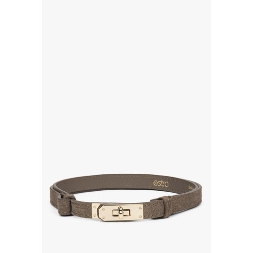 Estro: Elegancki ciemnoszary pasek damski z włoskiego weluru naturalnego Premium ze sklepu Estro w kategorii Paski damskie - zdjęcie 187677855
