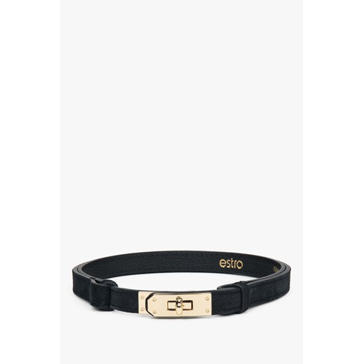 Estro: Elegancki czarny pasek damski z włoskiego weluru naturalnego Premium ze sklepu Estro w kategorii Paski damskie - zdjęcie 187677858