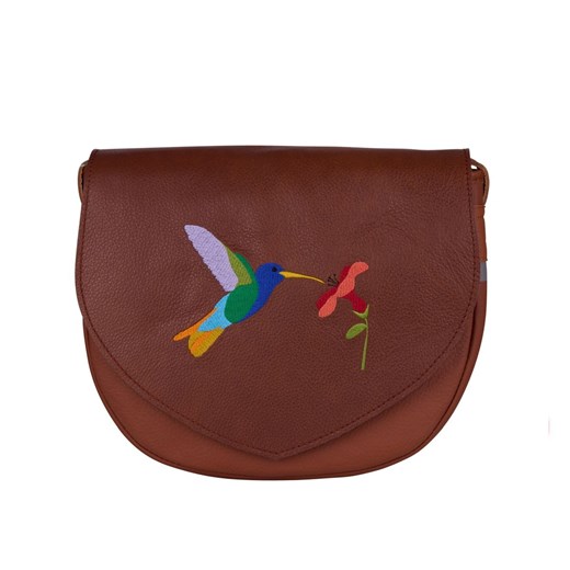 brązowa torebka damska skórzana na ramię  z haftem  Birdy ze sklepu Słoń Torbalski w kategorii Listonoszki - zdjęcie 187680055