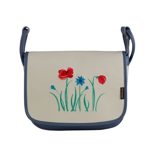 popielata torebka damska skórzana listopnoszka  z haftem Pola ze sklepu Słoń Torbalski w kategorii Listonoszki - zdjęcie 187680058