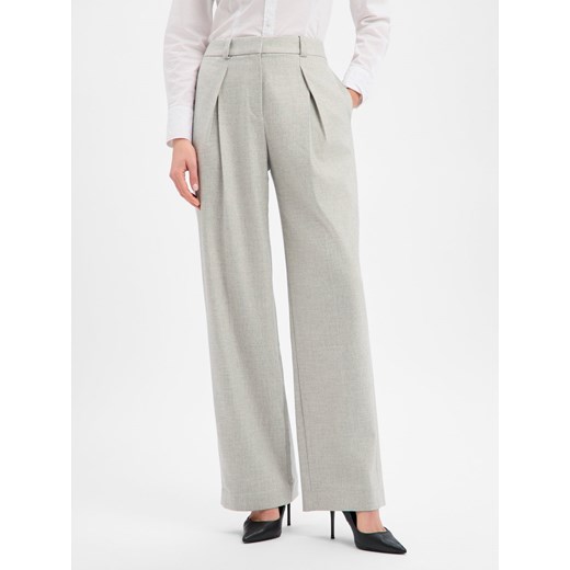 BOSS Orange Damskie spodnie z zawartością wełny - Taflong Kobiety jasny szary marmurkowy ze sklepu vangraaf w kategorii Spodnie damskie - zdjęcie 187680236