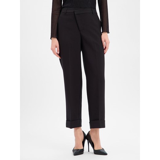 Opus Damskie spodnie materiałowe - Meeri crisscross Kobiety czarny jednolity ze sklepu vangraaf w kategorii Spodnie damskie - zdjęcie 187680267