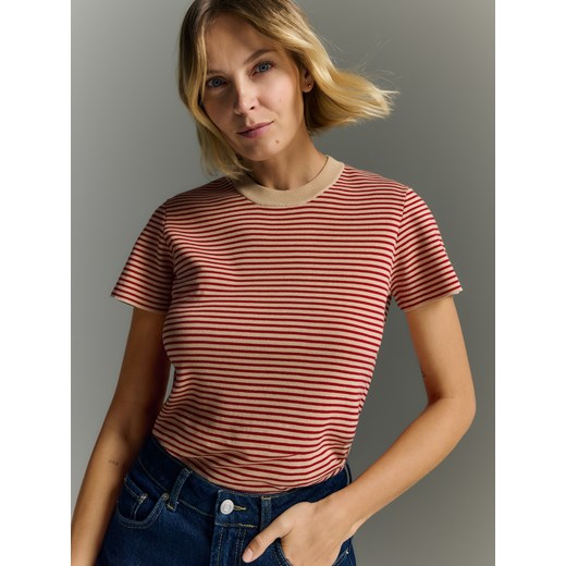 Reserved - Bawełniany t-shirt w paski - beżowy ze sklepu Reserved w kategorii Bluzki damskie - zdjęcie 187680519