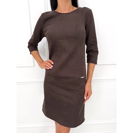 Czekoladowa Zamszowa Sukienka ze sklepu ModnaKiecka.pl w kategorii Sukienki - zdjęcie 187681506
