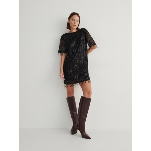 Reserved - Sukienka mini z cekinami - czarny Reserved M Reserved okazyjna cena