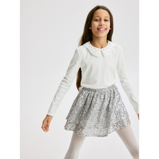 Reserved - Koszulka z aplikacją - złamana biel ze sklepu Reserved w kategorii Bluzki dziewczęce - zdjęcie 187684339