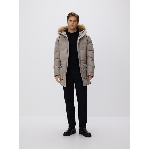 Reserved - Pikowana parka z kapturem - beżowy ze sklepu Reserved w kategorii Parki męskie - zdjęcie 187684466