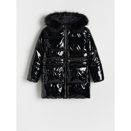 Reserved - Pikowany płaszcz z metalicznym połyskiem - czarny ze sklepu Reserved w kategorii Kurtki dziewczęce - zdjęcie 187684609