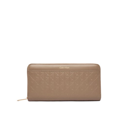 Portfel Calvin Klein Emblem Aop Embossed Long Wallet LV04F1097G Beżowy ze sklepu eobuwie.pl w kategorii Portfele damskie - zdjęcie 187687256