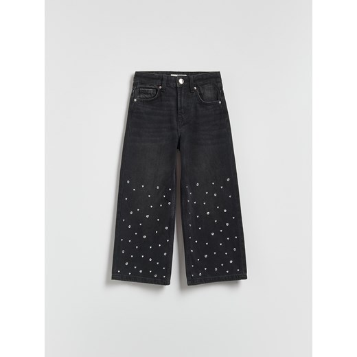 Reserved - Jeansy wide leg z aplikacją - czarny ze sklepu Reserved w kategorii Spodnie dziewczęce - zdjęcie 187687896