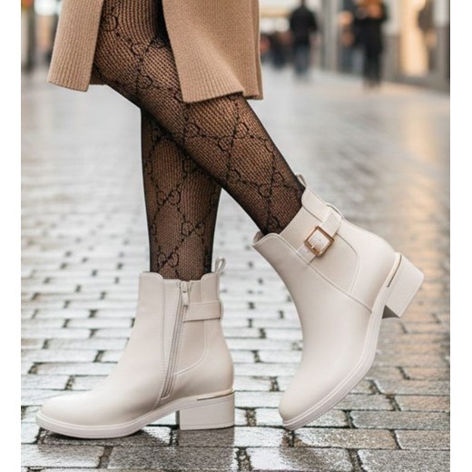 Zimowe beżowe botki damskie z ociepleniem /L3-1 18572 W222/ ze sklepu Pantofelek24.pl w kategorii Botki - zdjęcie 187687927