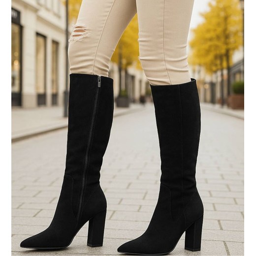 Czarne klasyczne kozaki na obcasie /E4-2 18584 G599/ ze sklepu Pantofelek24.pl w kategorii Kozaki damskie - zdjęcie 187687976