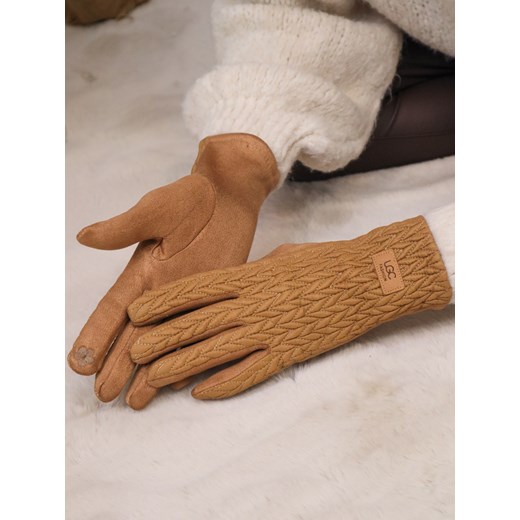 RĘKAWICZKI ZAMSZOWE Z PIKOWANIEM- BRĄZOWE ze sklepu olika.com.pl w kategorii Rękawiczki damskie - zdjęcie 187690089