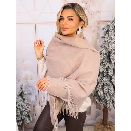 KLASYCZNY SZAL Z FRĘDZLAMI I NASZYWKĄ- FANGO ze sklepu olika.com.pl w kategorii Szaliki i chusty damskie - zdjęcie 187690098