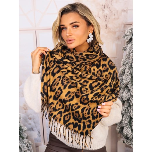 CHUSTA DZIANINOWA W PANTERKĘ- BRĄZOWA ze sklepu olika.com.pl w kategorii Szaliki i chusty damskie - zdjęcie 187690105