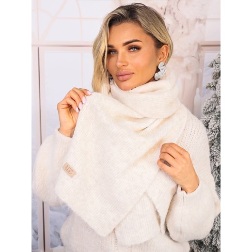 SZAL DZIANINOWY Z DOMIESZKĄ WEŁNY ORAZ LOGO- BEŻOWY ze sklepu olika.com.pl w kategorii Szaliki i chusty damskie - zdjęcie 187690126