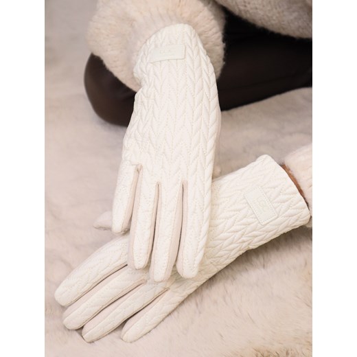 RĘKAWICZKI ZAMSZOWE Z PIKOWANIEM- EKRI ze sklepu olika.com.pl w kategorii Rękawiczki damskie - zdjęcie 187690139