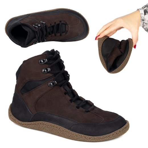 Trzewiki BAREFOOT ocieplane 0821W brązowe nubuk ze sklepu butyolivier w kategorii Botki - zdjęcie 187691936