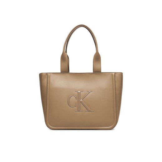 Torebka Calvin Klein Bold Ck Medium Tote LV04F3218G Beżowy ze sklepu eobuwie.pl w kategorii Torby Shopper bag - zdjęcie 187692089