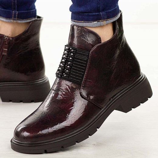 Bordowe lakierowane botki damskie M.Daszyński 2501-10 ze sklepu suzana.pl w kategorii Botki - zdjęcie 187694978