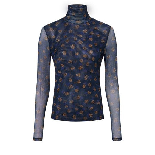 Msch Copenhagen Damska siateczkowa koszulka z długim rękawem - Ginie Illenora Kobiety Dzianina granatowy wzorzysty ze sklepu vangraaf w kategorii Bluzki damskie - zdjęcie 187695127