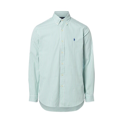 Polo Ralph Lauren Męska koszula casualowa - Custom Fit Mężczyźni Regular Fit Bawełna zielony w paski ze sklepu vangraaf w kategorii Koszule męskie - zdjęcie 187695169