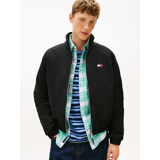 Tommy Jeans Męska kurtka bomber Mężczyźni Bawełna czarny jednolity ze sklepu vangraaf w kategorii Kurtki męskie - zdjęcie 187695188