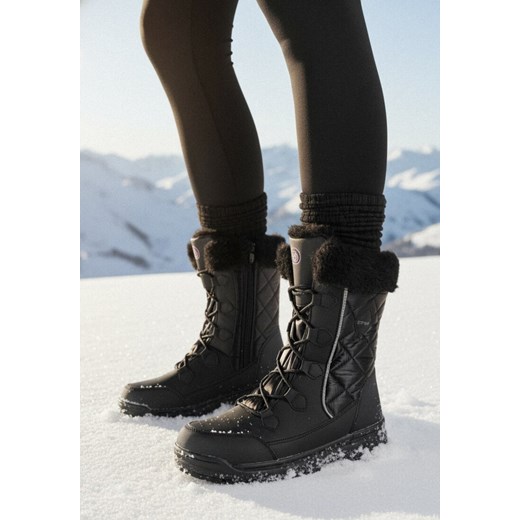 Czarne Pikowane Śniegowce na Grubej Podeszwie Zdobione Futrem Aquintella ze sklepu born2be.pl w kategorii Śniegowce damskie - zdjęcie 187695575