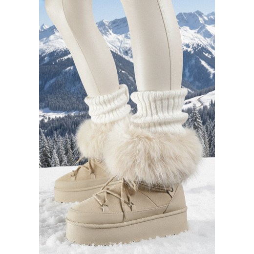 Beżowe Śniegowce na Grubej Podeszwie z Futerkiem Tesila ze sklepu born2be.pl w kategorii Śniegowce damskie - zdjęcie 187695577