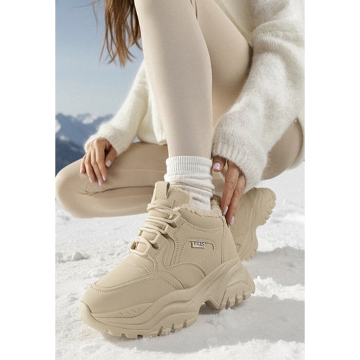 Ciemnobeżowe Sneakersy Vices w Stylu Traperków Chunky na Grubej Podeszwie Leandre ze sklepu born2be.pl w kategorii Buty sportowe damskie - zdjęcie 187695589